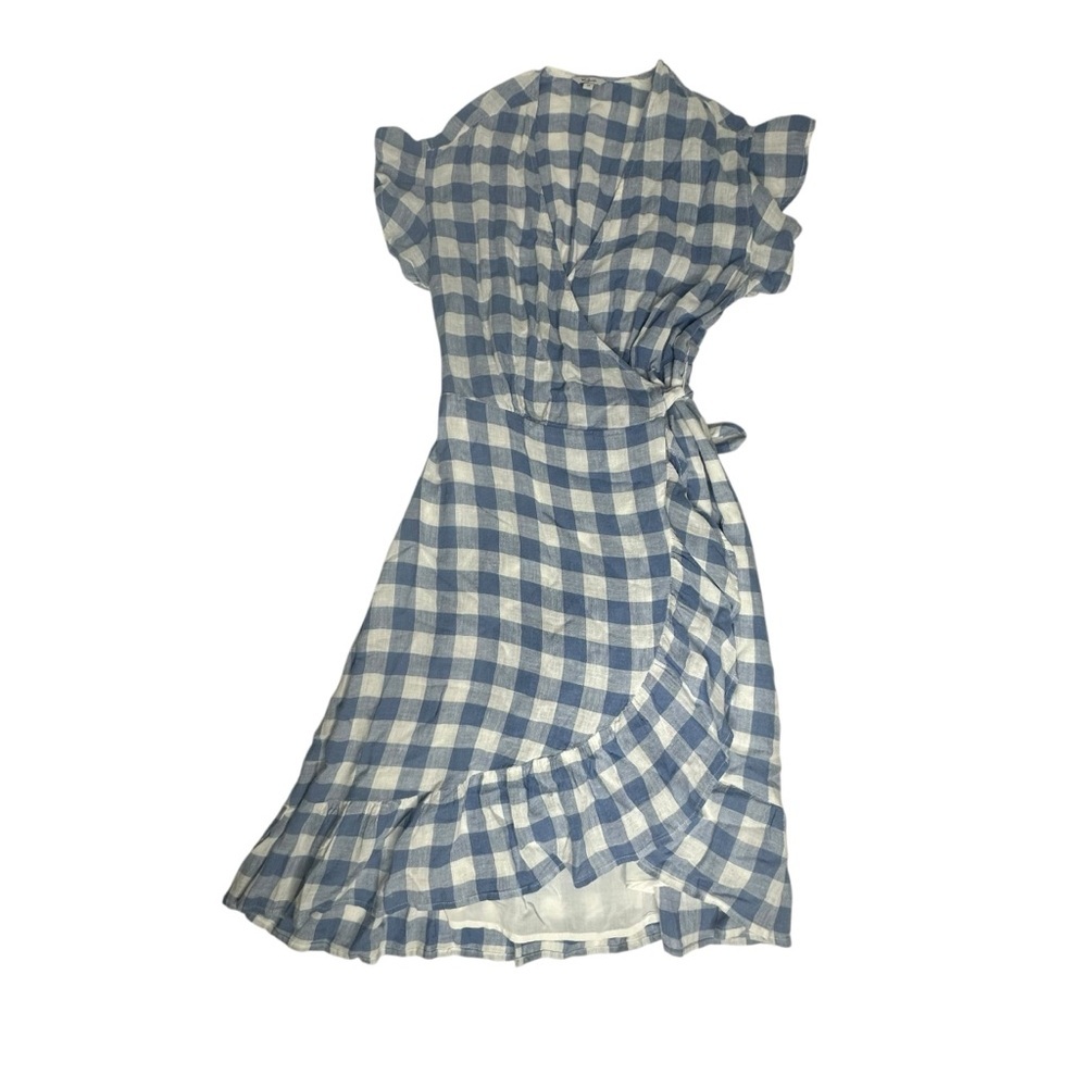 Rails Brigitte Blue/White Check Plaid Ruffle Wrap Dress xs - Picture 6 of 11